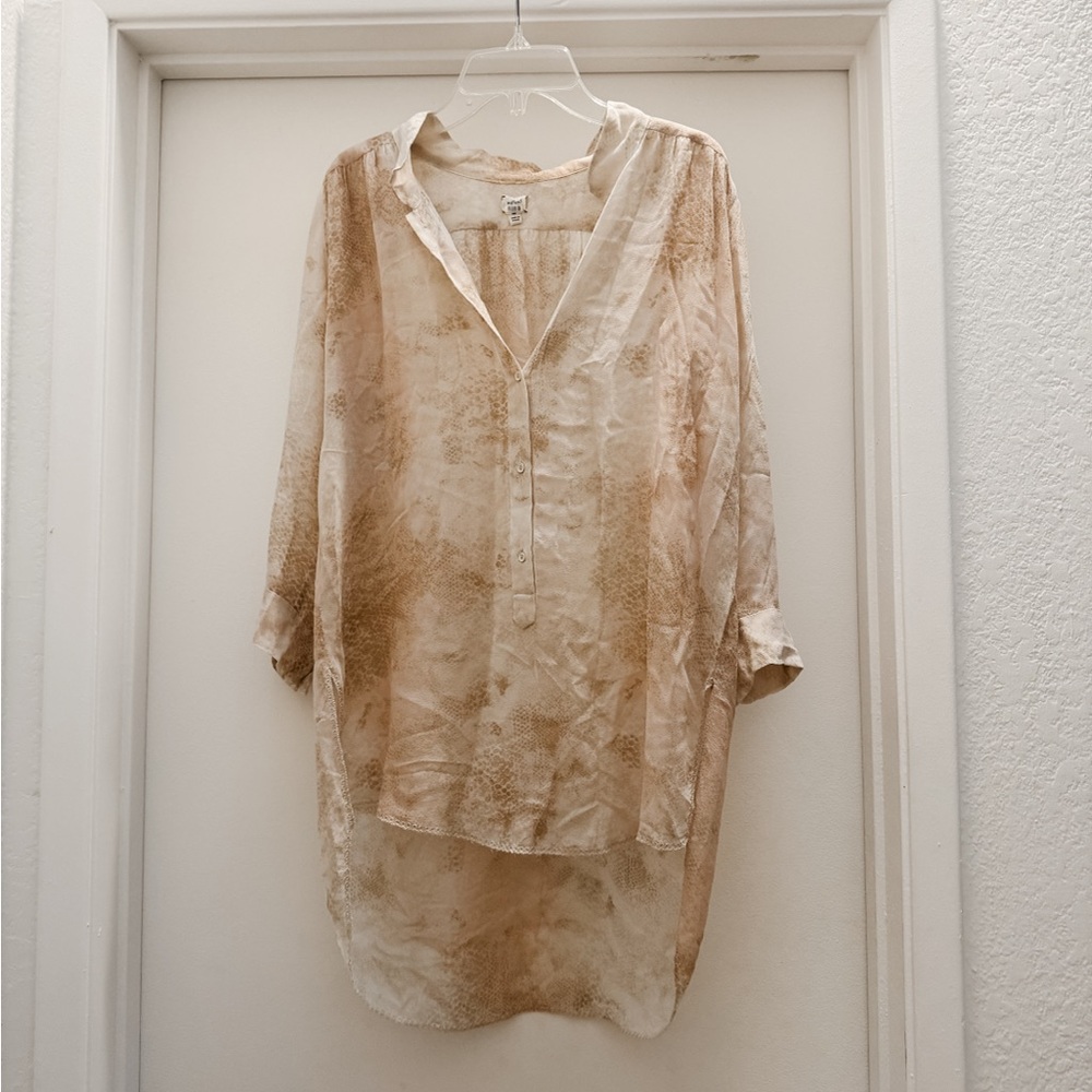 Aritzia Wilfred Silk Ivory Animal Print Sheer Top